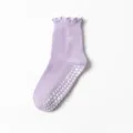 Purple anti-slip yoga socks for women with white heart embroidery and ruffle edges - Light Purple