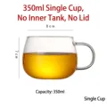 Clear 350ml borosilicate glass tea mug with handle, no lid and no inner infuser - 350ml / 350ml Single Layer Cup