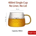 Textured glass tea mug with gold handle 400ml capacity for home office use - 400ml Hammered Single Layer Cup