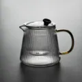Théière en verre nervuré résistant à la chaleur avec poignée dorée et bouton de couvercle - Petit