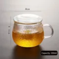 Elegant 350ml hammered glass tea cup with lid featuring precise dimension markings - 350ml Hammered 3-piece Cup