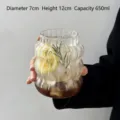 Ribbed borosilicate glass cup for cold drinks and coffee, large 650ml capacity design - 650ml