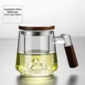 500ml high borosilicate glass tea cup with mountain bottom design and wooden lid - Mountain Style Cup / 500ml / Transparent (Mountain Bottom)