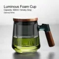 500ml smoky grey borosilicate glass tea mug with infuser strainer and wooden lid - Standard Liner Cup / 500ml / Smoke