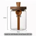 Barattolo in vetro borosilicato con coperchio in legno e cucchiaio, 90x120mm cucina - Vetro Tondo Ermetico con Cucchiaio (9*12)
