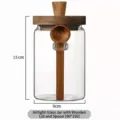 Vorratsglas aus Borosilikatglas mit Holzdeckel und Löffel, 15 cm Höhe und 9 cm Durchmesser - Rundes Glas Luftdicht mit Löffel (9*15)