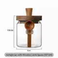 Barattolo in vetro borosilicato con coperchio in legno e cucchiaio, 9x10 cm - Vetro Tondo Ermetico con Cucchiaio (9*10)