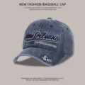 Vintage gewassen denim baseballcap met New Orleans borduursel en jazz-thema details - Marineblauw