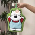 Cute cartoon bear coral fleece hanging absorbent hand towel for kitchen and bathroom - 23x18cm / Daoli Bear Green