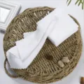 Macro detail of white disposable soft cotton handkerchief with elegant scalloped edges - No Deformation / 25*25cm / White