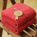 Premium large red coral fleece bath towel with vertical stripes design at 80x150cm - 80*150cm / Burgundy