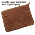 Coffee brown thickened double-layer coral fleece hand towel with a functional hanging loop - 400g Overlocked Style / Coffee