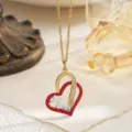 Close-up of gold heart pendant with red enamel and diamonds for Mother's Day - Red (With Chain)