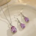 A detailed view of the elegant pear-shaped purple zircon necklace and earring set - Purple Water Drop Style Set (10796+10286)