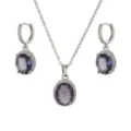 Victorian style purple zircon jewelry set with elegant oval pendant necklace and earrings. - Oval Purple Set (TE-10871)