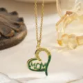 Close-up of heart-shaped MOM necklace with green enamel and sparkling rhinestones. - Green-Mom Style (With Chain)