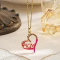 Close-up of heart-shaped MOM pendant featuring pink enamel and purple rhinestones detail - Rose Red-Mom Style (With Chain)