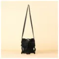 Chic black pleated knitted mini crossbody bag with unique woven texture for women - Black