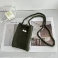 Handmade dark green knitted mini crochet crossbody bag for mobile phone with label - Dark Green