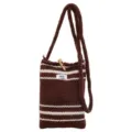 Handgemaakte bruin gestreepte gebreide mini crossbody tas met houten toggle sluiting - 14*19.5 / koffiekleur