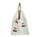 Stijlvolle gebreide shopper in crèmewit met een vrolijk rood kersenpatroon erop - Beige