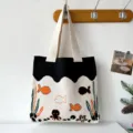Schattige gebreide draagtas met oceaan octopus cartoon print - Zwart