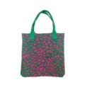 Vibrant pink leopard print knitted tote bag with green background and double handles - Green and Pink Leopard