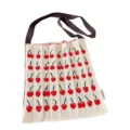 Elegante borsa a tracolla in maglia plissettata con motivo a ciliegie rosse e tracolla - Ciliegia