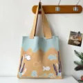 Leuke gebreide draagtas met oceaanpatronen, ontwerp van octopus en vissen - Khaki