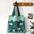 Cute ocean octopus pattern knitted tote bag in green for casual use - Green