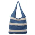 Gestreepte blauw-witte gebreide schoudertas voor dames met een opengewerkt patroon - Gestreept opengewerkt model (pluche met drie horizontale balken) / Blauw