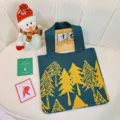 Gran bolso de mano de punto verde con árbol de Navidad y cálida decoración festiva - 32x36cm / Verde Oscuro
