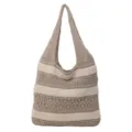 Minimalist beige and cream striped knitted shoulder bag with hollow-out mesh texture - Striped Hollow-Out Style (Plush Three Horizontal Bars) / Khaki