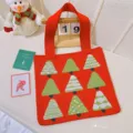 Feestelijke rode gebreide shopper met groen-witte kerstboompatronen voor de kerstinkopen - 32*36cm / Rood