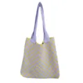 Large casual purple and yellow checkerboard knitted tote bag woven shoulder shopping bag - Purple-Yellow
