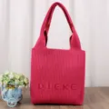 Large capacity rose red knitted tote bag with DIEKE letter pattern - One Size / Rose Red