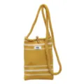 Geel en wit gestreepte handgebreide mini crossbodytas met houten knoopsluiting-detail - 14*19.5 / Gembergeel