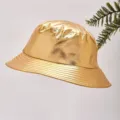 Foldable gold metallic patent leather bucket hat for outdoor travel - One Size / Gold (Black Reverse)