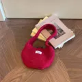 Charmante handgemaakte rode gebreide mini-handtas in Koreaanse ins-stijl voor herfst - Houtje-Touwtje Gebreide Tas / Bordeauxrood / 14x15cm
