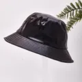 Fashionable black shiny patent leather foldable bucket hat with sun protection for unisex - One Size / Black (Inner Black)