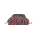 Knitted green and pink leopard print cloud crossbody bag with silver chain strap - Metal Chain Style (Jiakoubao Leopard Chain) / Green Leopard