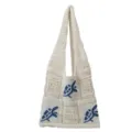 Handgemaakte witte gebreide draagtas met blauwe schildpadpatronen en lange schouderbanden - Beige Donkerblauw