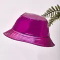Stylish metallic purple patent leather bucket hat with sun protection for travel and outdoor - One Size / Purple (Black Reverse)