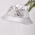 Silver metallic foldable bucket hat with shiny patent leather finish for travel - One Size / Silver (Reverse White)