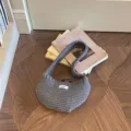 Stylish grey chunky knit hobo handbag with a minimalist 'egg.' fabric tag for autumn winter - Toggle Button Knit Bag / Dark Gray / 14x15cm