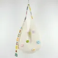 Handgemaakte gehaakte schoudertas voor dames, casual gebreide tas met kleurrijke bloemen. - Kleine Bloemstijl / Beige
