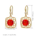 Vintage Chinese style red square crystal drop earrings with gold finish and weight info - Hollow Geometric Square (80427)