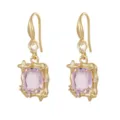 Elegant gold-tone earrings featuring a square pink crystal and sparkling star accents - Earrings / Pink