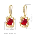Elegant vintage gold earrings with large red crystal pendant and clear dimensions - Rectangular Hollow Lace (80428)