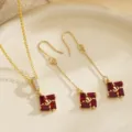 Vintage palace style red zirconia jewelry set with emerald cut faux ruby necklace and earrings - Jewelry Set (80489) / Red